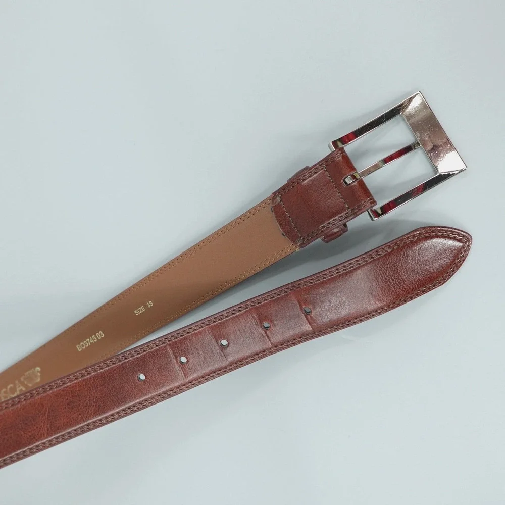 Bosca Leather Belt Mens 36 Brown Silver Tone Buckle Workwear Career BO3745‎
